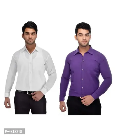 Men's Multicoloured Khadi Cotton Solid Long Sleeves Regular Fit Casual Shirt (Pack of 2)