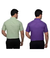 Men's Multicoloured Khadi Cotton Solid Short Sleeves Regular Fit Casual Shirt (Pack of 2)-thumb1