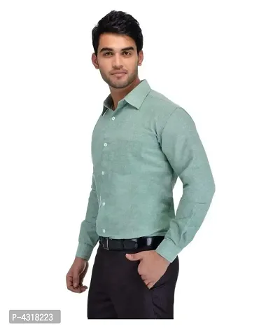 Men's Green Khadi Cotton Solid Long Sleeves Regular Fit Casual Shirt-thumb2