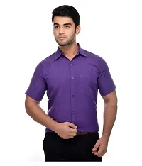 Men's Multicoloured Khadi Cotton Solid Short Sleeves Regular Fit Casual Shirt (Pack of 2)-thumb3