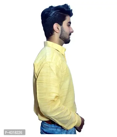 Men's Yellow Khadi Cotton Solid Long Sleeves Regular Fit Casual Shirt-thumb2