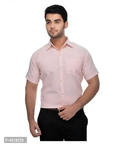 Men's Peach Khadi Cotton Solid Short Sleeves Regular Fit Casual Shirt