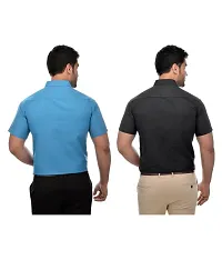 Men's Multicoloured Khadi Cotton Solid Short Sleeves Regular Fit Casual Shirt (Pack of 2)-thumb1