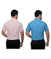 Men's Multicoloured Khadi Cotton Solid Short Sleeves Regular Fit Casual Shirt (Pack of 2)-thumb1