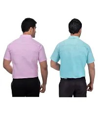 Men's Multicoloured Khadi Cotton Solid Short Sleeves Regular Fit Casual Shirt (Pack of 2)-thumb1