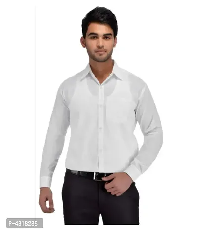 Men's White Khadi Cotton Solid Long Sleeves Regular Fit Casual Shirt-thumb0