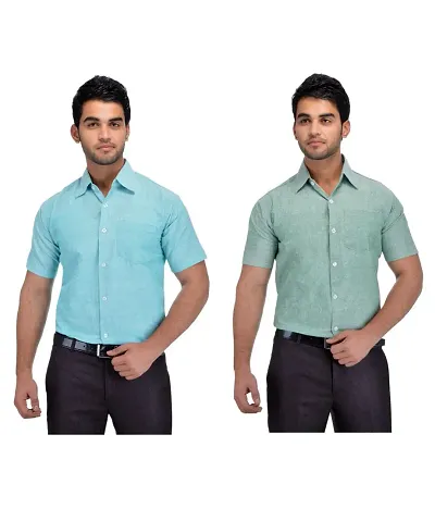 Pack Of 2 Men's Regular Fit Khadi Solid Formal Shirts