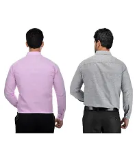 Men's Multicoloured Khadi Cotton Solid Long Sleeves Regular Fit Casual Shirt (Pack of 2)-thumb1