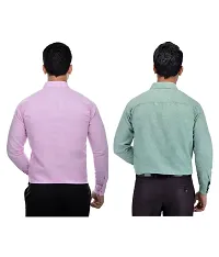 Men's Multicoloured Khadi Cotton Solid Long Sleeves Regular Fit Casual Shirt (Pack of 2)-thumb1