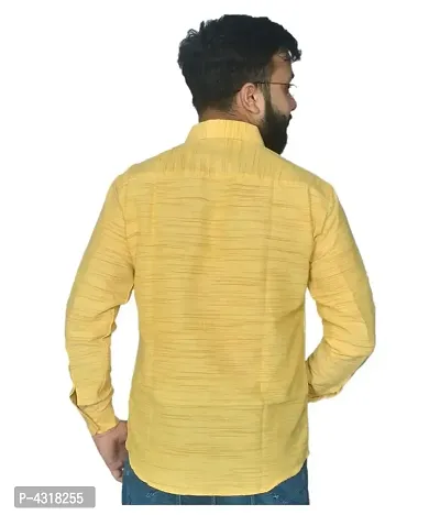 Men's Yellow Khadi Cotton Solid Long Sleeves Regular Fit Casual Shirt-thumb3