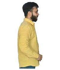 Men's Yellow Khadi Cotton Solid Long Sleeves Regular Fit Casual Shirt-thumb1