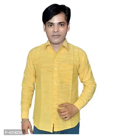 Men's Yellow Khadi Cotton Solid Long Sleeves Regular Fit Casual Shirt