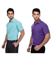 Men's Multicoloured Khadi Cotton Solid Short Sleeves Regular Fit Casual Shirt (Pack of 2)-thumb2