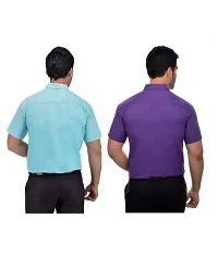 Men's Multicoloured Khadi Cotton Solid Short Sleeves Regular Fit Casual Shirt (Pack of 2)-thumb1