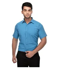 Men's Multicoloured Khadi Cotton Solid Short Sleeves Regular Fit Casual Shirt (Pack of 2)-thumb3