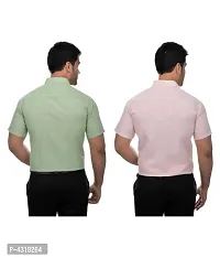 Men's Multicoloured Khadi Cotton Solid Half Sleeves Regular Fit Casual Shirt (Pack of 2)-thumb1