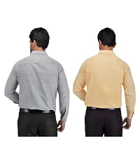 Men's Multicoloured Khadi Cotton Solid Long Sleeves Regular Fit Casual Shirt (Pack of 2)-thumb1