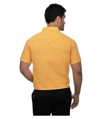 Men's Yellow Khadi Cotton Solid Short Sleeves Regular Fit Casual Shirt-thumb1