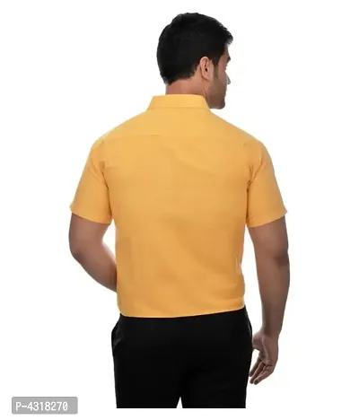 Men's Yellow Khadi Cotton Solid Short Sleeves Regular Fit Casual Shirt-thumb2