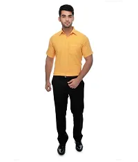 Men's Yellow Khadi Cotton Solid Short Sleeves Regular Fit Casual Shirt-thumb3
