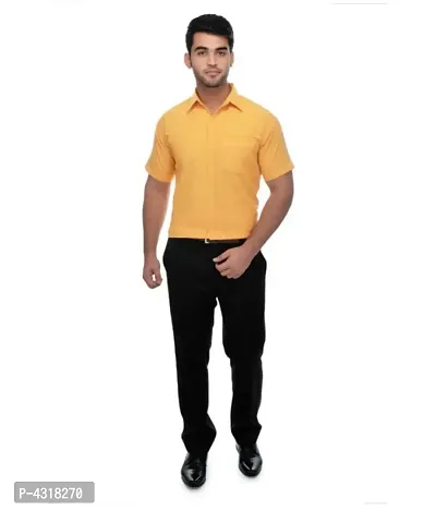 Men's Yellow Khadi Cotton Solid Short Sleeves Regular Fit Casual Shirt-thumb4