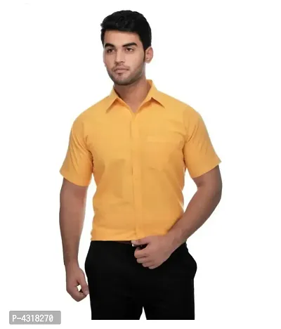 Men's Yellow Khadi Cotton Solid Short Sleeves Regular Fit Casual Shirt-thumb0