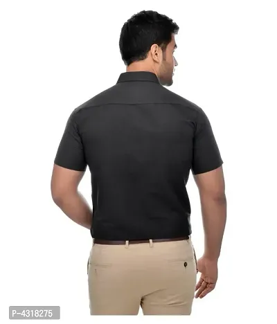 Men's Black Khadi Cotton Solid Short Sleeves Regular Fit Casual Shirt-thumb2