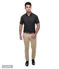 Men's Black Khadi Cotton Solid Short Sleeves Regular Fit Casual Shirt-thumb3