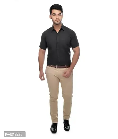 Men's Black Khadi Cotton Solid Short Sleeves Regular Fit Casual Shirt-thumb4