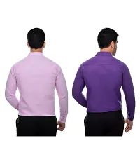 Men's Multicoloured Khadi Cotton Solid Long Sleeves Regular Fit Casual Shirt (Pack of 2)-thumb1