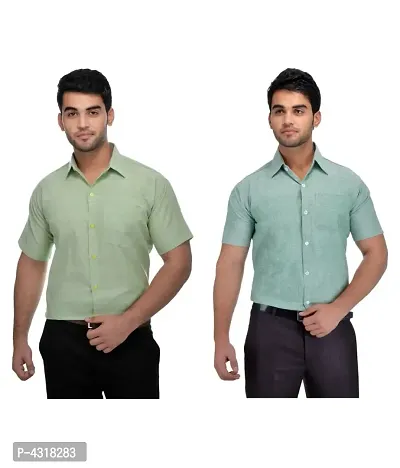 Men's Multicoloured Khadi Cotton Solid Short Sleeves Regular Fit Casual Shirt (Pack of 2)