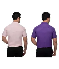 Men's Multicoloured Khadi Cotton Solid Short Sleeves Regular Fit Casual Shirt (Pack of 2)-thumb1