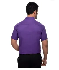 Men's Purple Khadi Cotton Solid Short Sleeves Regular Fit Casual Shirt-thumb1