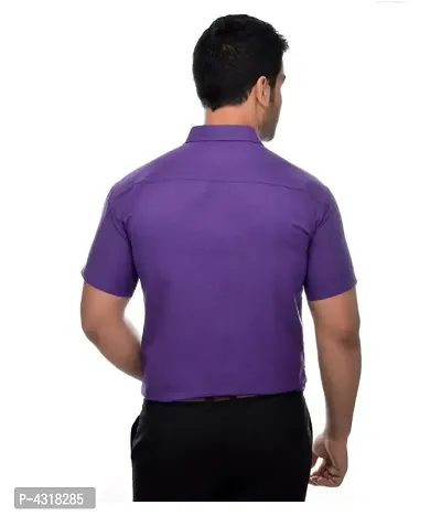 Men's Purple Khadi Cotton Solid Short Sleeves Regular Fit Casual Shirt-thumb2