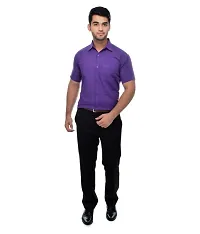 Men's Purple Khadi Cotton Solid Short Sleeves Regular Fit Casual Shirt-thumb3