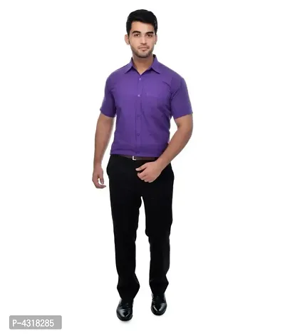 Men's Purple Khadi Cotton Solid Short Sleeves Regular Fit Casual Shirt-thumb4