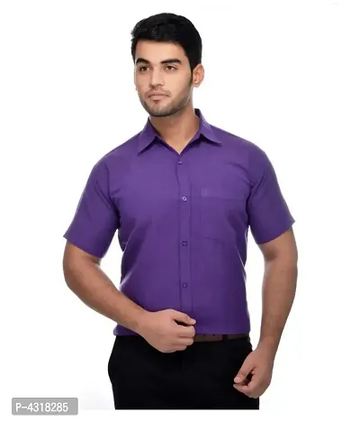 Men's Purple Khadi Cotton Solid Short Sleeves Regular Fit Casual Shirt