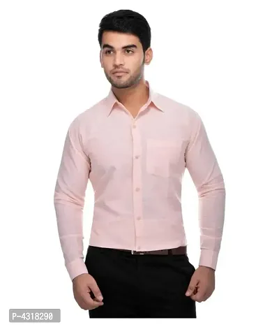 Men's Peach Khadi Cotton Solid Long Sleeves Regular Fit Casual Shirt-thumb0