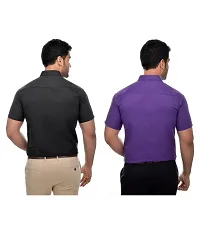 Men's Multicoloured Khadi Cotton Solid Short Sleeves Regular Fit Casual Shirt (Pack of 2)-thumb1