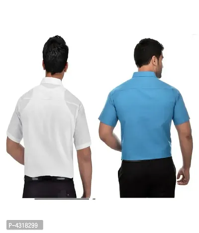 Men's Multicoloured Khadi Cotton Solid Short Sleeves Regular Fit Casual Shirt (Pack of 2)-thumb2