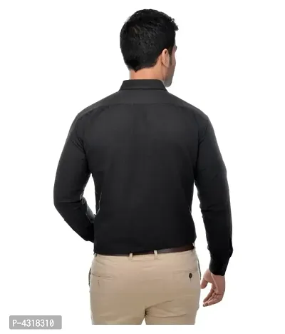 Men's Black Khadi Cotton Solid Long Sleeves Regular Fit Casual Shirt-thumb2