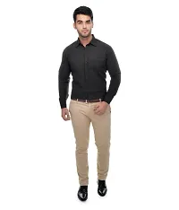 Men's Black Khadi Cotton Solid Long Sleeves Regular Fit Casual Shirt-thumb3