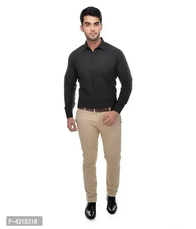 Men's Black Khadi Cotton Solid Long Sleeves Regular Fit Casual Shirt-thumb4