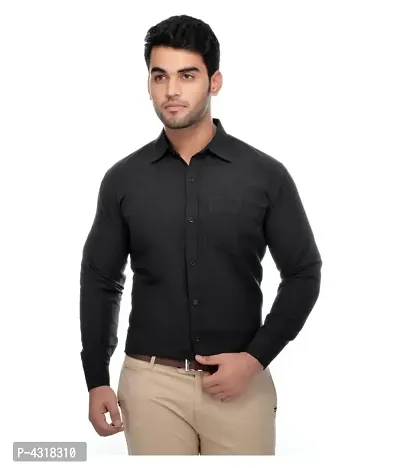 Men's Black Khadi Cotton Solid Long Sleeves Regular Fit Casual Shirt-thumb0