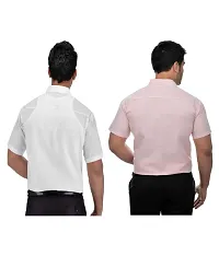 Men's Multicoloured Khadi Cotton Solid Short Sleeves Regular Fit Casual Shirt (Pack of 2)-thumb1