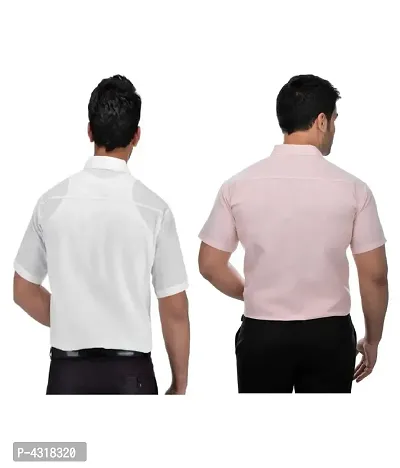 Men's Multicoloured Khadi Cotton Solid Short Sleeves Regular Fit Casual Shirt (Pack of 2)-thumb2