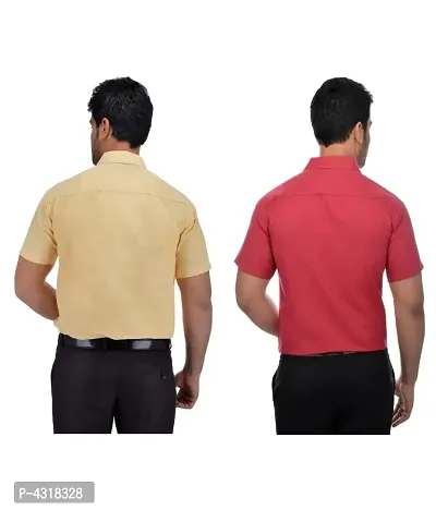Men's Multicoloured Khadi Cotton Solid Short Sleeves Regular Fit Casual Shirt (Pack of 2)-thumb2