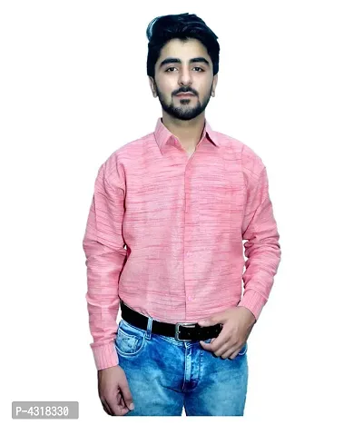Men's Pink Khadi Cotton Solid Long Sleeves Regular Fit Casual Shirt