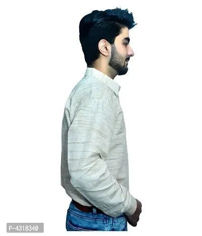 Men's Brown Khadi Cotton Solid Long Sleeves Regular Fit Casual Shirt-thumb2