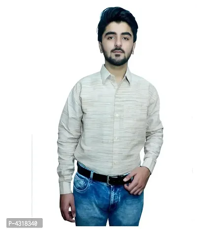 Men's Brown Khadi Cotton Solid Long Sleeves Regular Fit Casual Shirt-thumb0